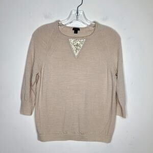 Ann Taylor tan cream merino wool sweater with sequin details - small